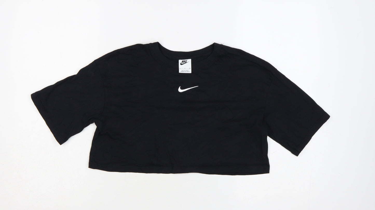 Nike Women's Black Cropped T-Shirt Small Relaxed Fit Sports Top