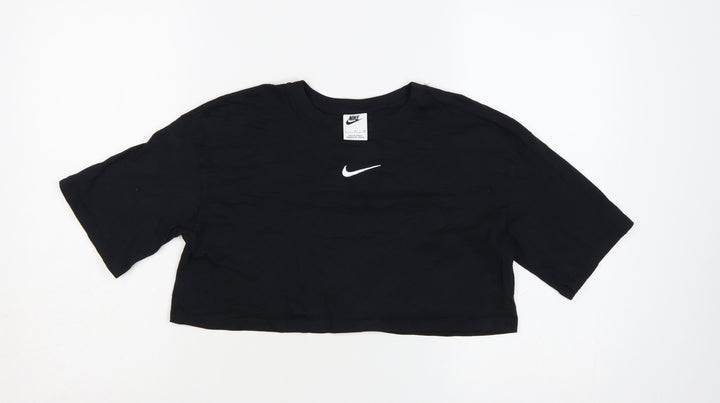 Nike Women's Black Cropped T-Shirt Small Relaxed Fit Sports Top