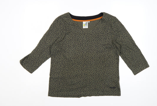 Weird Fish Womens Green Polka Dot V-Neck Jersey Top Size 16 3/4 Sleeve