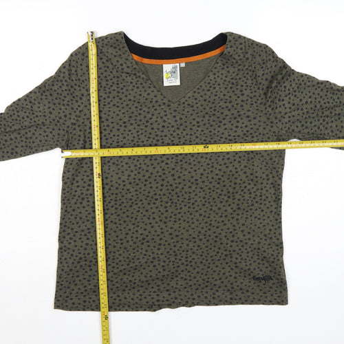 Weird Fish Womens Green Polka Dot V-Neck Jersey Top Size 16 3/4 Sleeve