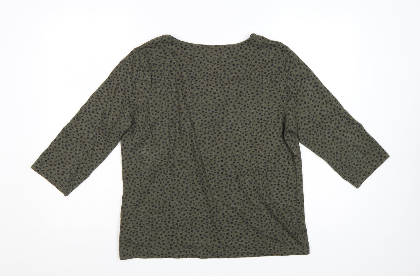Weird Fish Womens Green Polka Dot V-Neck Jersey Top Size 16 3/4 Sleeve