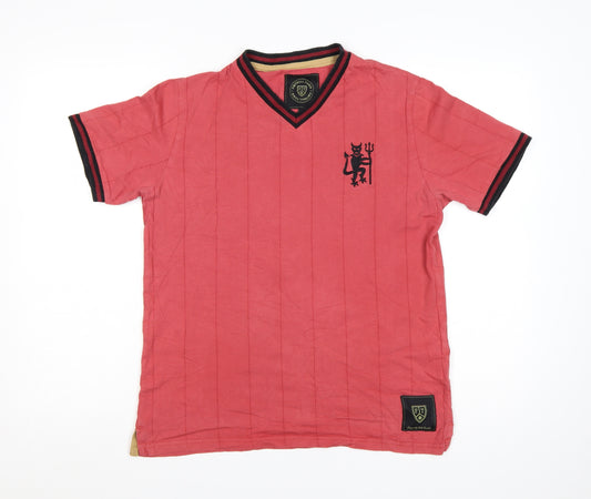 Football Town Men's Red V-Neck Short Sleeve T-Shirt Size M