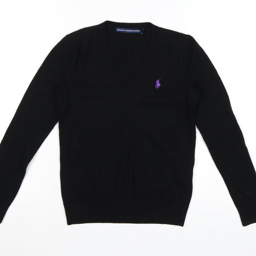 Ralph Lauren Women Black V-Neck Merino Wool Jumper M
