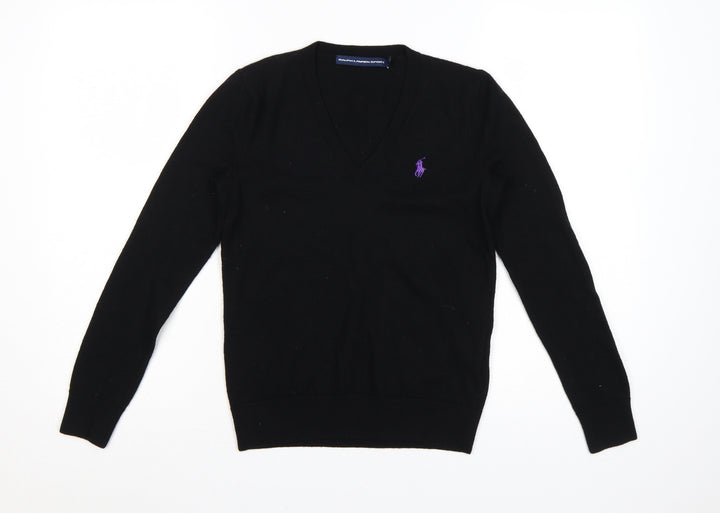 Ralph Lauren Women Black V-Neck Merino Wool Jumper M