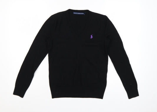Ralph Lauren Women Black V-Neck Merino Wool Jumper M