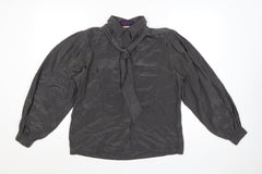 Elgé Womens Grey Silk Classic Pleated Tie Blouse Size 8
