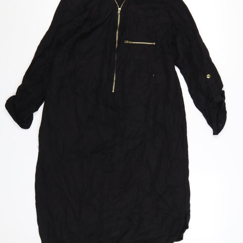Sosandar Women’s Black Knee Length Zip Shirt Dress Size 10