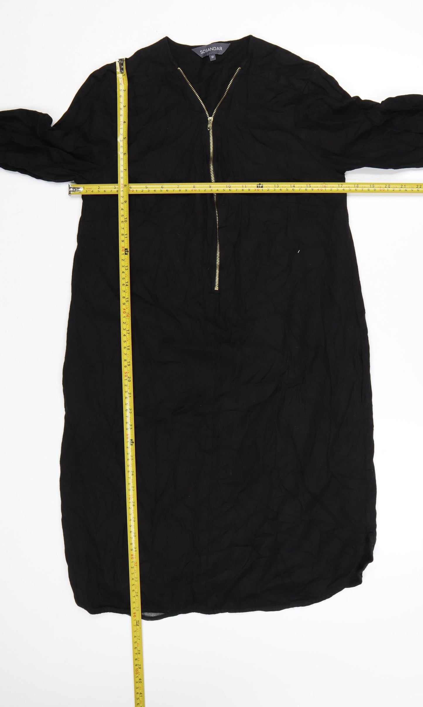 Sosandar Women’s Black Knee Length Zip Shirt Dress Size 10