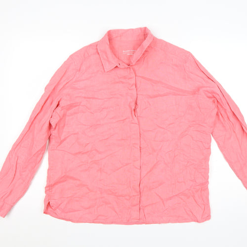 Marks and Spencer Womens Pink Linen Button-Up Shirt Size 16