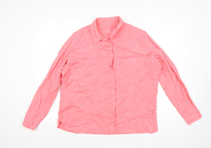Marks and Spencer Womens Pink Linen Button-Up Shirt Size 16