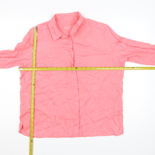 Marks and Spencer Womens Pink Linen Button-Up Shirt Size 16