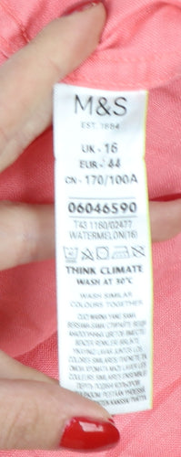 Marks and Spencer Womens Pink Linen Button-Up Shirt Size 16