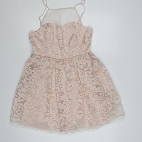 Lipsy Women’s Beige Lace Fit & Flare Dress UK 12