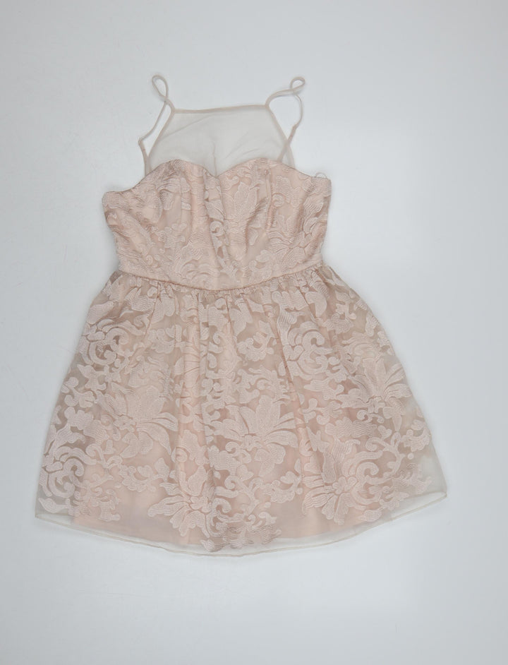 Lipsy Women’s Beige Lace Fit & Flare Dress UK 12