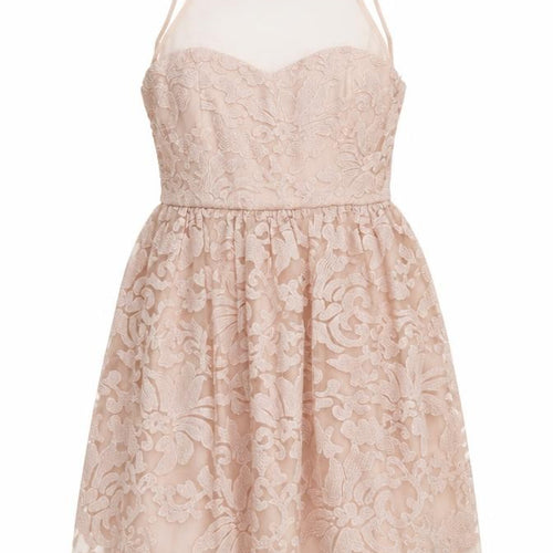 Lipsy Women’s Beige Lace Fit & Flare Dress UK 12