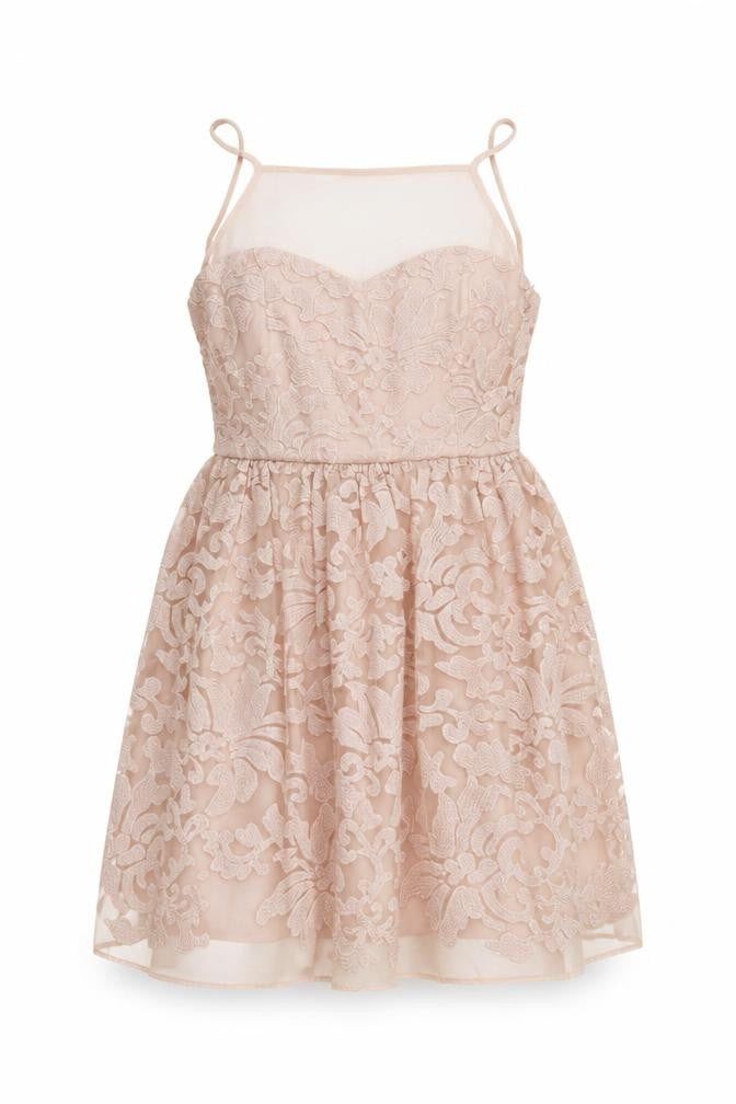 Lipsy Women’s Beige Lace Fit & Flare Dress UK 12