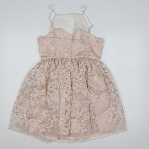 Lipsy Women’s Beige Lace Fit & Flare Dress UK 12