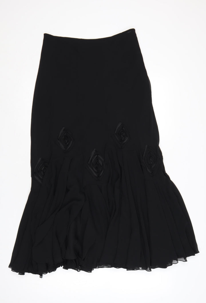 Marks and Spencer Womens Black Size 10 Flared Midi Chiffon Skirt
