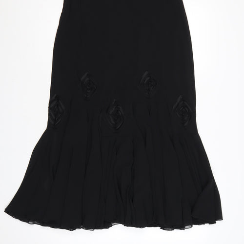 Marks and Spencer Womens Black Size 10 Flared Midi Chiffon Skirt