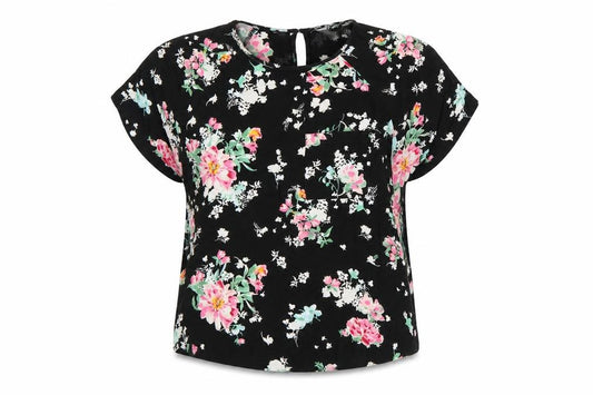 Front view of Marks & Spencer Women’s Black Floral Viscose Blouse, size UK 14