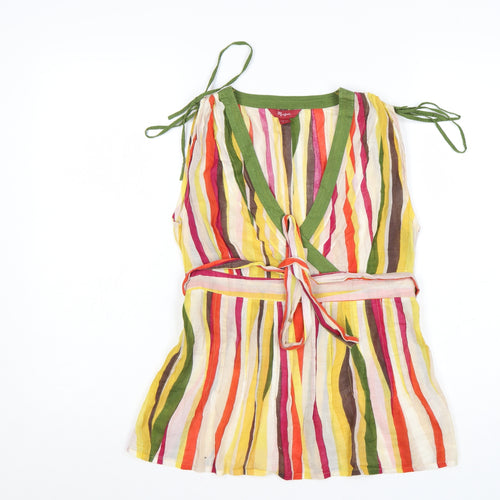 Monsoon Women Multicoloured Striped Playsuit Size 8 Cotton Blend Tie Shoulder