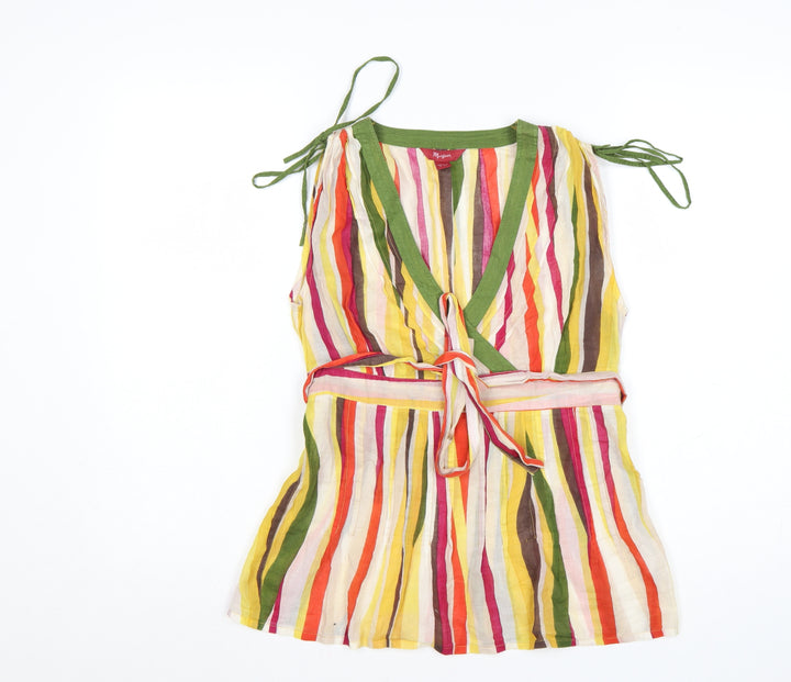 Monsoon Women Multicoloured Striped Playsuit Size 8 Cotton Blend Tie Shoulder