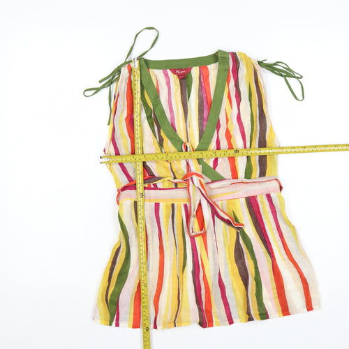 Monsoon Women Multicoloured Striped Playsuit Size 8 Cotton Blend Tie Shoulder