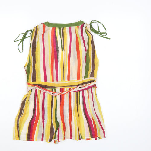 Monsoon Women Multicoloured Striped Playsuit Size 8 Cotton Blend Tie Shoulder