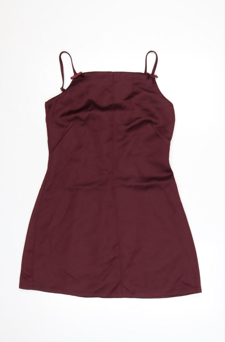 H&M Divided Women Red Size 8 Short Slip Dress Sleeveless Zip Party