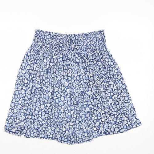 Uniqlo Women's Blue Floral A-Line Elastic Waist Short Skirt L