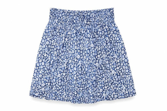 Front view of Uniqlo Women's Blue Floral A-Line Elastic Waist Short Skirt L