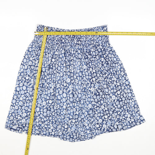 Uniqlo Women's Blue Floral A-Line Elastic Waist Short Skirt L
