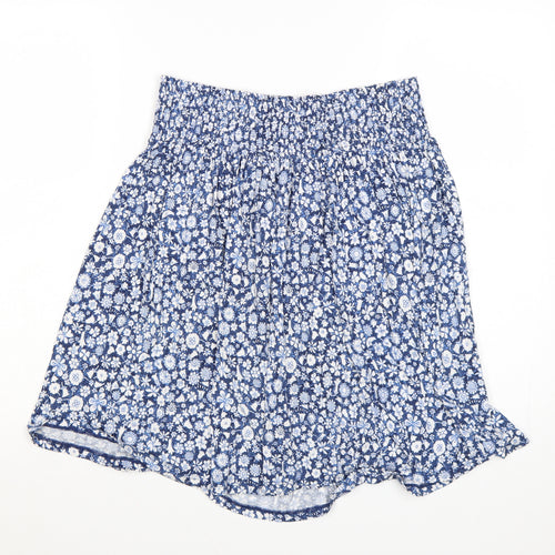 Uniqlo Women's Blue Floral A-Line Elastic Waist Short Skirt L