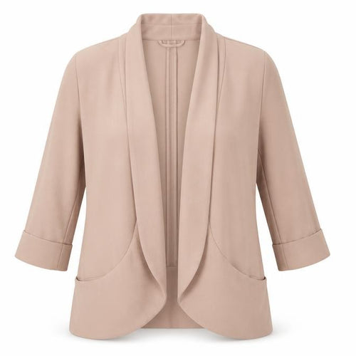 New Look Women Beige Shawl Collar Open Front Blazer Size 14