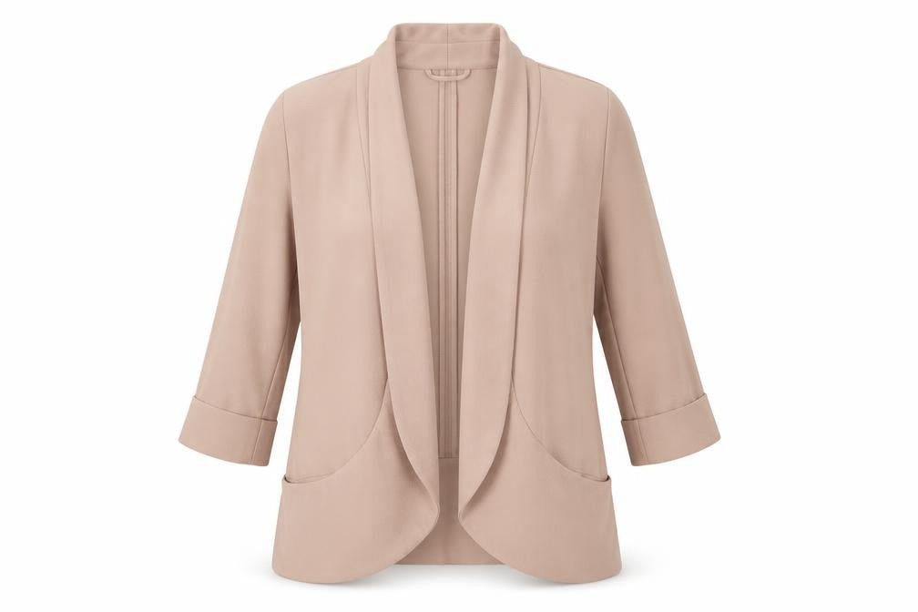 New Look Women Beige Shawl Collar Open Front Blazer Size 14