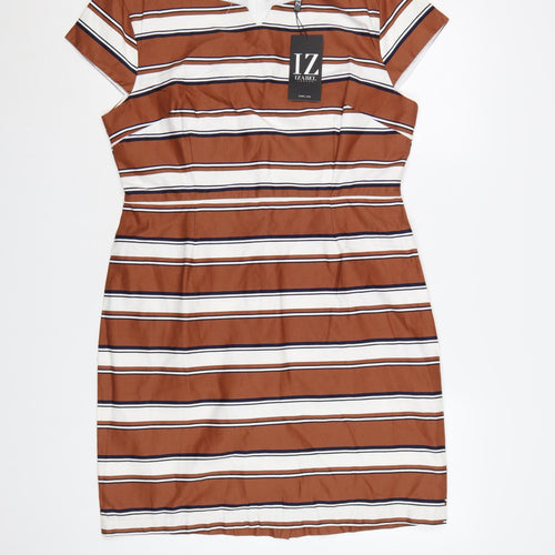 Izabel London Women’s Brown Striped Sheath Knee Length Dress Size 14