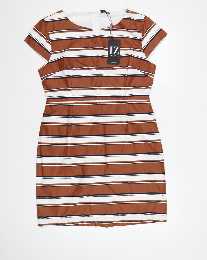 Izabel London Women’s Brown Striped Sheath Knee Length Dress Size 14