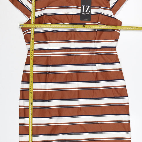 Izabel London Women’s Brown Striped Sheath Knee Length Dress Size 14