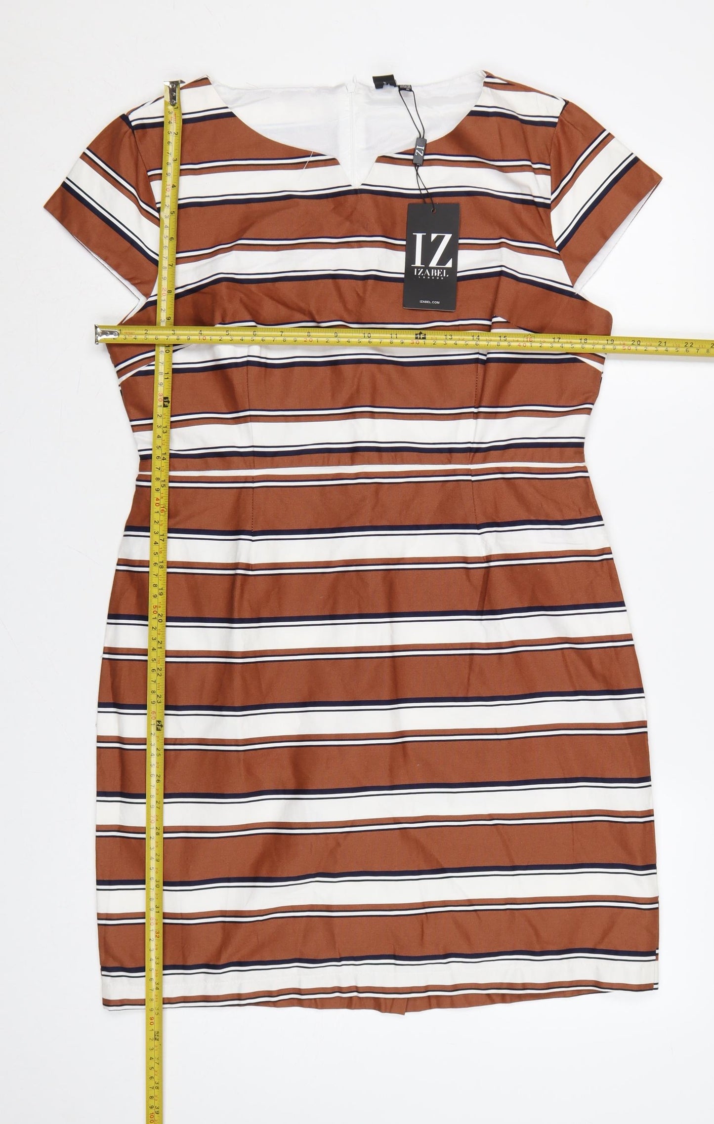 Izabel London Women’s Brown Striped Sheath Knee Length Dress Size 14