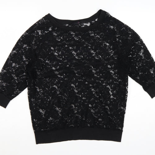 Next Women’s Black Lace Tunic Blouse Size 14 3/4 Sleeve