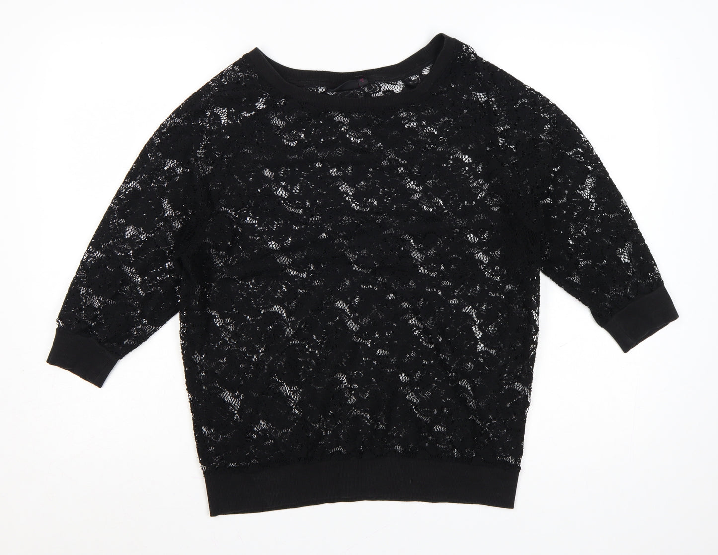 Next Women’s Black Lace Tunic Blouse Size 14 3/4 Sleeve