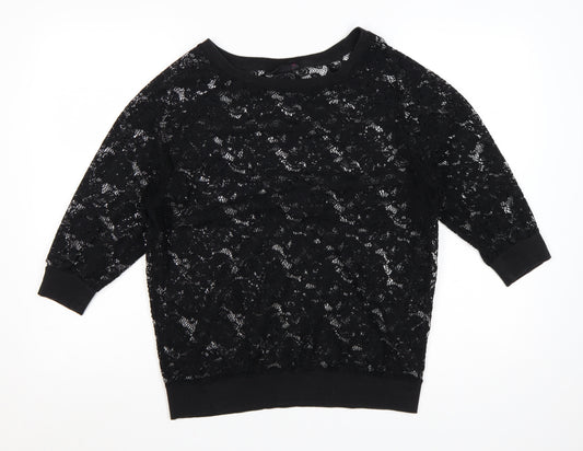 Next Women’s Black Lace Tunic Blouse Size 14 3/4 Sleeve