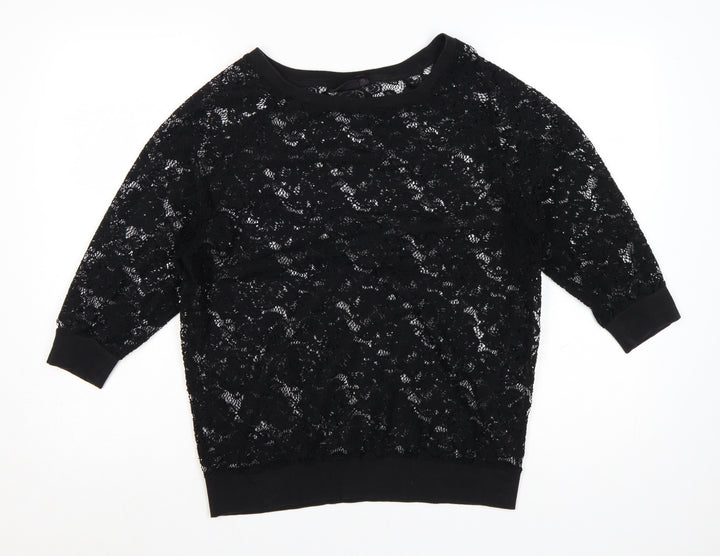 Next Women’s Black Lace Tunic Blouse Size 14 3/4 Sleeve