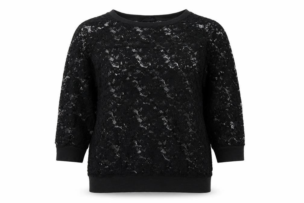 Front view of Next Women’s Black Lace Tunic Blouse, size UK 14, 3/4 Sleeve