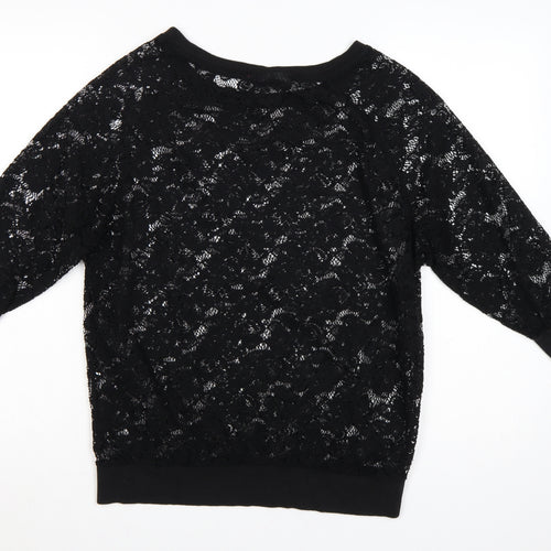 Next Women’s Black Lace Tunic Blouse Size 14 3/4 Sleeve