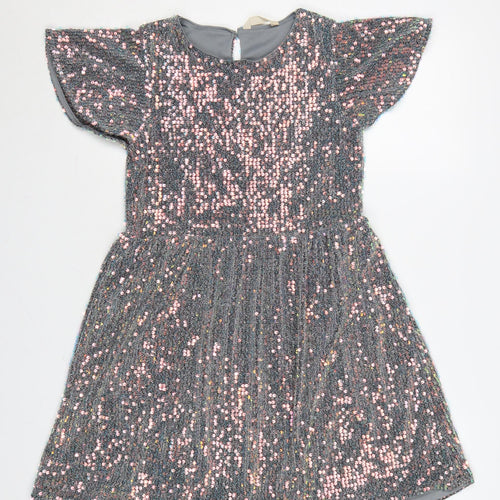 John Lewis Girls Grey Sequin Fit & Flare Party Dress Age 12 Years
