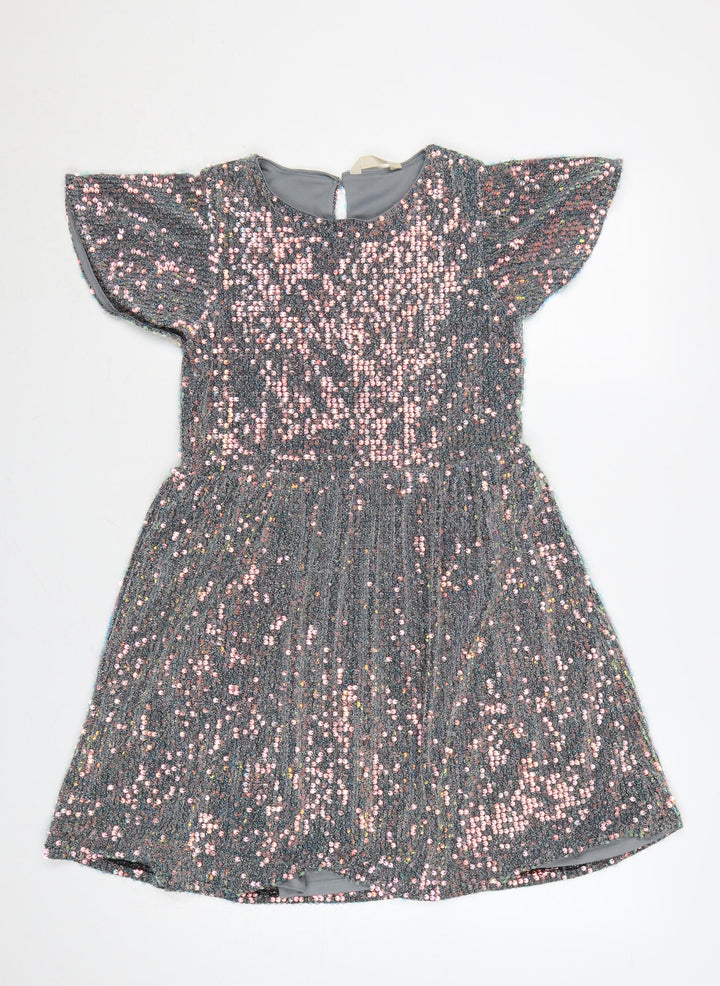 John Lewis Girls Grey Sequin Fit & Flare Party Dress Age 12 Years