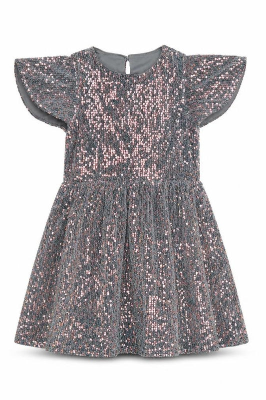 John Lewis Girls Grey Sequin Fit & Flare Party Dress Age 12 Years