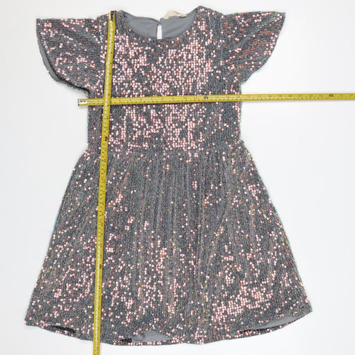 John Lewis Girls Grey Sequin Fit & Flare Party Dress Age 12 Years