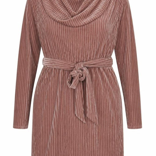 Little Mistress Women Pink Velvet Belted Cowl Neck Knee Length Dress Size 14